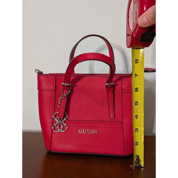GUESS Mini Tote Satchel Handbag Bright Red Saffiano Charm Y2K EUC - Picture 2 of 8